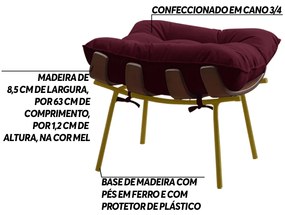 Puff Decorativo Sala de Estar Abel Base de Madeira Dourada Suede Bordô G41 - Gran Belo