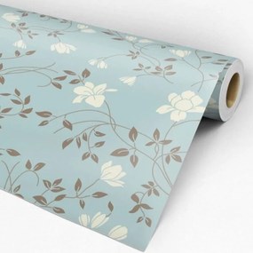 Papel de parede adesivo floral azul branco e cinza