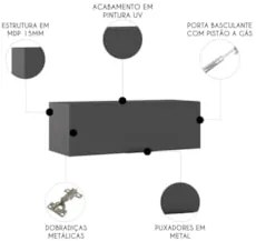 Armário de Cozinha Aéreo 80cm Grace Grafite Z44             - Mpozenat