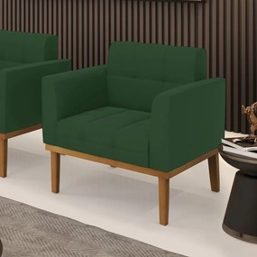 Poltrona Decorativa Karen Pés Fixo em Madeira Castanho Veludo Verde Esmeralda G19 - Gran Belo