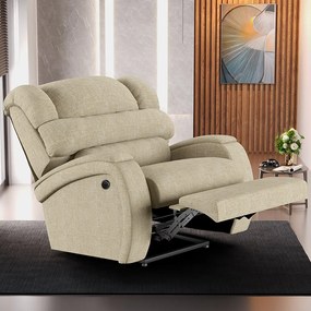 Poltrona do Papai Sala de Cinema Reclinável Kylie Power Elétrica Massagem USB Linho Bege G23