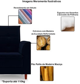Poltrona da Mamãe Sala de estar Gracy com Pés Palito Veludo Azul Marinho G85 - Gran Belo