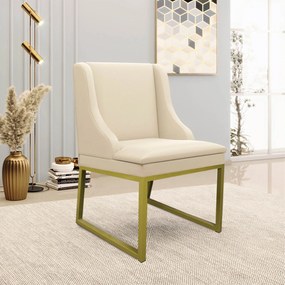 Cadeira Sala de Jantar Industrial Dourado kit 8 Liz Sintético Bege D03 - D'Ross
