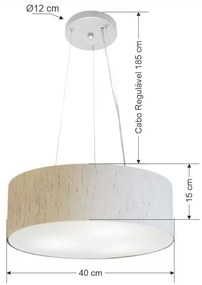 Lustre Pendente Cilíndrico Md-4181 Cúpula em Tecido 40x15cm Linho Bege - Bivolt