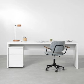 Conjunto Office - Bancada Contemporânea Branco 1,80m  + Gaveteiro Contemporâneo 3 gavetas Branco 42,5cm - Conjunto Office - Bancada Contemporânea Branco 1,80m  + Módulo Contemporâneo 3 gavetas Branco 42,5cm