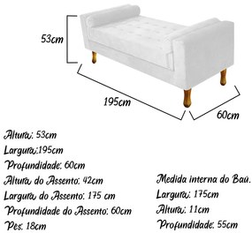 Recamier Baú Félix King Size 195cm Suede Branco - ADJ Decor