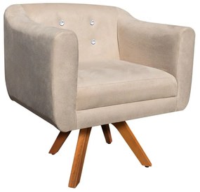 Kit 01 Namoradeira 02 Lugares e 02 Poltronas Giratória Julia Suede com Strass Base Madeira MM30 D'Rossi - Bege