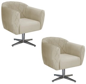 Kit 02 Poltronas Grazi Base Giratória de Metal Linho - ADJ Decor