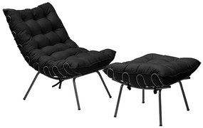 Conjunto Decorativo Poltrona e Puff Abel Base de Ferro Preto Veludo Preto G41 - Gran Belo