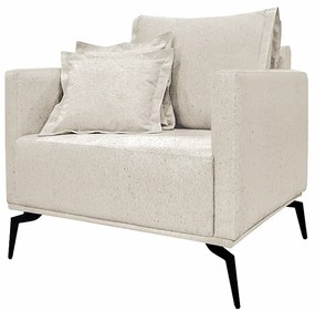 Poltrona Decorativa Pés em Aço Stagno Linho Off White Rústico G63 - Gran Belo