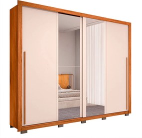 Guarda Roupa Lorian 245cm 2 Portas de Correr com Espelhos e 4 Gavetas em MDF Freijo/OffWhite G11 - Gran Belo