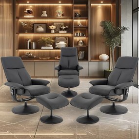 Kit 3 Poltronas do Papai Reclinável Elétrica Com Apoio de Pés Giratória e Massagem Nebraska PU Preto G56 - Rivatti