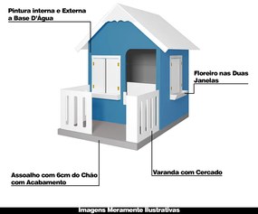 Casinha De Brinquedo Com Cercado Floreiros MDF Azul Claro/Branco L12 - Gran Belo