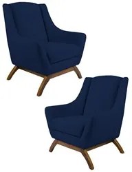 Kit 2 Poltronas Decorativas Base Manu Madeira Juliet Veludo C-304 Azul