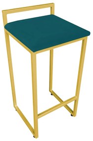 Banqueta Pietra Suede Base Dourado - Azul Pavão