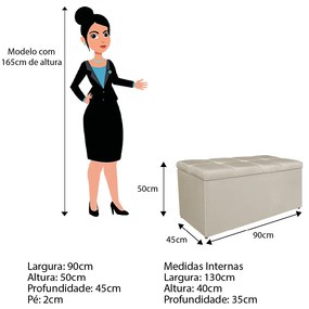 Calçadeira Estofada Manchester 90 cm Solteiro Suede Bege - ADJ Decor