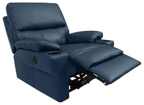 Poltrona do Papai Sala de Cinema Mia Reclinável Retrátil Power Elétrico Base Fixa Couro Azul Marinho Brilho G40 - Gran Belo
