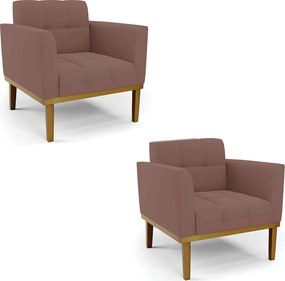 Kit 2 Poltronas Decorativas Karen Pés Fixo em Madeira Castanho Veludo Rose G19 - Gran Belo