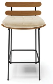 Kit 02 Banquetas Costela Linho Bege A19 Base Metálica Preto - DRossi