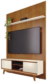 Painel TV 65 Pol 179cm Ripado Valen e Rack Bancada Mylan Cinamomo/Off White M20 - D'Rossi