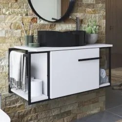 Gabinete Banheiro Suspenso 80cm Cuba Oval Ripy Branco/Preto Z54 - Mpoz