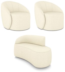 Sofá 2 Lugares Orgânico 140cm Morgan e 2 Poltronas Lua Linho Bege