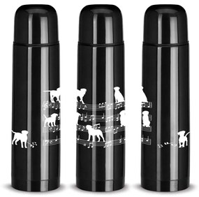 Garrafa Térmica 500ml Cachorro Musical Cromado Água Café Chá - Preto
