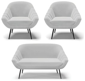 Kit 01 Namoradeira 02 Lugares e 02 Poltronas Giovana Suede Cinza Pés Palito De Ferro - D'Rossi