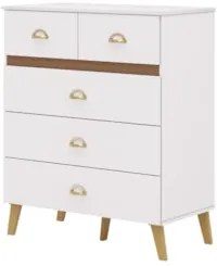 Cômoda Para Quarto 91cm 5 Gavetas Ibiza Flex Branco/Camarim - Vila Ric