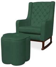 Kit Poltrona Amamentação Balanço Maju com Puff Flor Veludo - Verde Bandeira