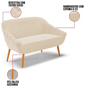 Kit 01 Namoradeira 02 Lugares e 02 Poltronas Giovana Suede Pés Palito Castanho D03 - D'Rossi 



 - Bege