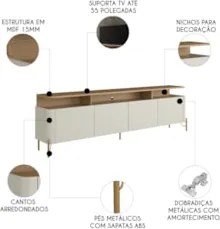 Rack TV 55 Pol 180cm Portas Lisas Blen Louro/Luna/Dourado I06 - Mpozen
