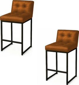 Banqueta Cozinha Alta com Encosto Industrial Kit 2 Preto Lirina PU C05 - D'Rossi - Whisky