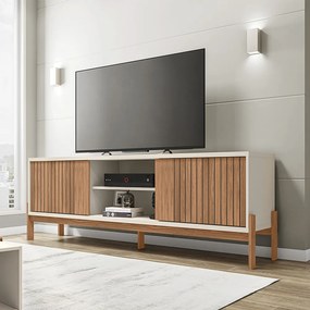 Rack TV 72 Pol 180cm Bancada Ripado para Sala Kellem Freijó/Off White C01 - D'Rossi