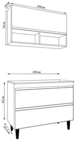 Conjunto Balcão de Cozinha Armário Aéreo Wollo MDP/BP Branco G96 - Gran Belo
