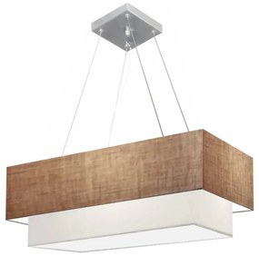 Lustre Pendente Retangular Palha e Branco MJ-4138 Para Mesa de Jantar e Estar