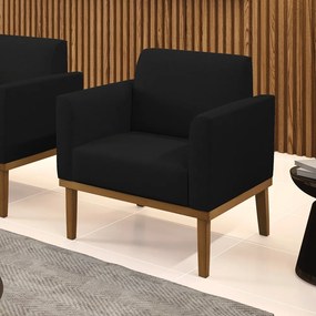 Poltrona Decorativa Isabella Pés Fixo em Madeira Castanho Linho Preto G19 - Gran Belo