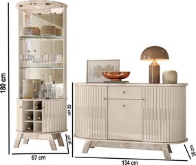 Cristaleira de Vidro Ravion e Balcão Aparador Buffet Sala Wylan M20 - D'Rossi - Calacata(brilho)/Off White(brilho)