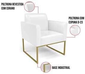 Kit 2 Poltronas Base Industrial Dourado Marisa Corano D03 - D'Rossi - Branco