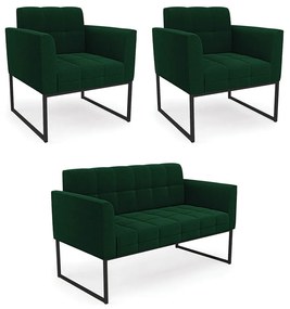 Sofá Namoradeira e 2 Poltronas Industrial Pto Elisa Bouclê D03 - DRossi - Verde