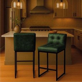 Banqueta Cozinha Alta com Encosto Industrial Kit 2 Preto Lirina PU C05 - D'Rossi - Verde