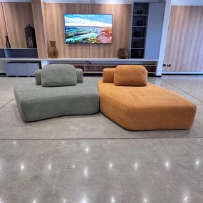 Sofá Ilha Sala de Estar Modulado Dakota com Chaise Encosto Almofadas Soltas Bouclê Rústico Cinza/Terracota G33 - Gran Belo