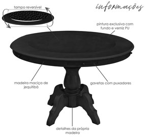 Mesa de Jogos Carteado Montreal Redonda Tampo Reversível Preto com 2 Cadeiras Liverpool PU Sintético Preto Liso G36 G15 - Gran Belo