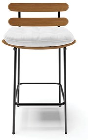 Kit 02 Banquetas Costela Corano Branco Base Metálica Preto - D'Rossi