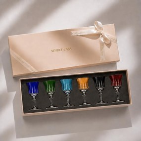 Kit 6 Taças Coloridas de Cristal Lapidado 66 p/ Licor c/ Caixa de Presente - KT07 KT07