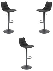 Kit 3 Banquetas Decorativas Travis PU com Regulagem de Altura Base Disco c/Apoio Para os Pés Preto G56 - Gran Belo