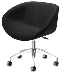 Poltrona Smile Assento Estofado em Courino Preto Base Rodizio em Aluminio - 55845 Sun House