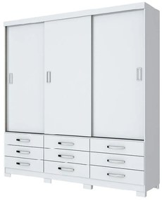 Guarda-roupa Roupeiro 3 Portas De Correr 9 Gavetas Branco