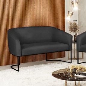 Sofá 2 Lugares Namoradeira Industrial Preto Stella Sintético D03 - D'Rossi - Preto