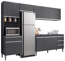 Cozinha Modulada 4 Peças Balcão com Tampo 160cm Andréia Cinza - AJL Mó